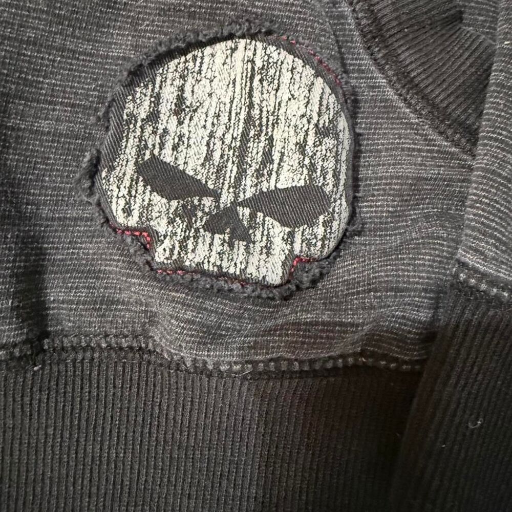 VTG Harley Davidson Hoodie XL Charcoal Gray Textured Willie G Skull Patch Biker - Picture 3 of 7